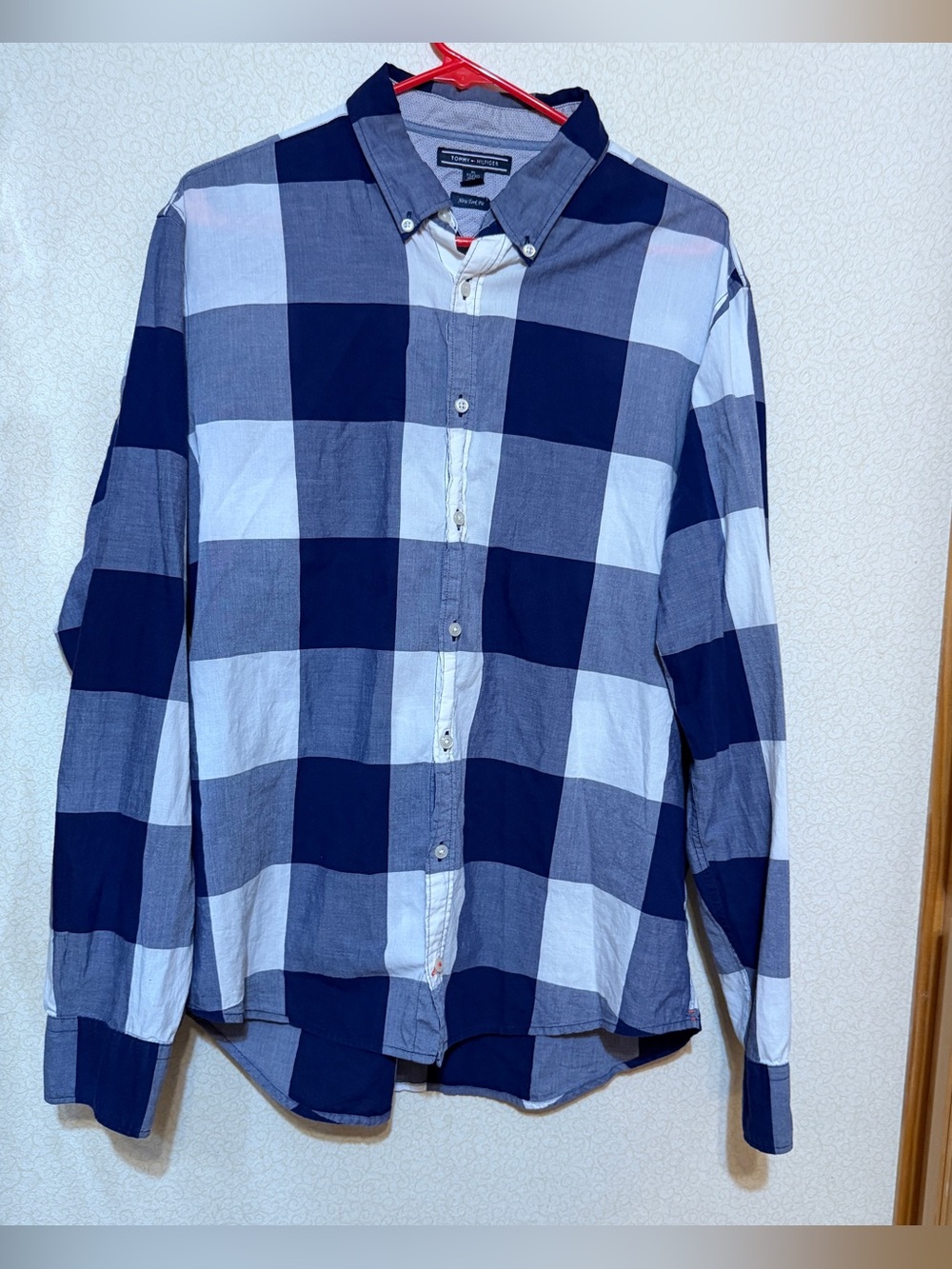 Tommy Hilfiger Navy and White Large Check Button-Down Shirt